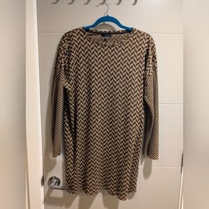 Topshop Tan & Black Chevron Pattern Knit Shift Mini Dress - Size 6